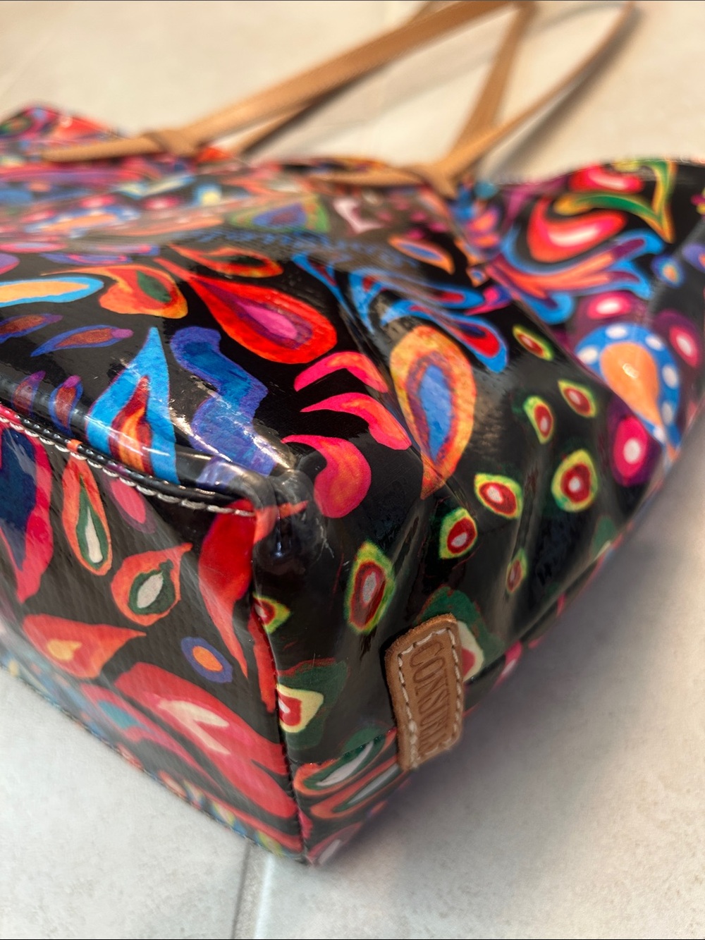 Consuela Multicolor Paisley Shoulder Tote with Tan Straps - Picture 6 of 9